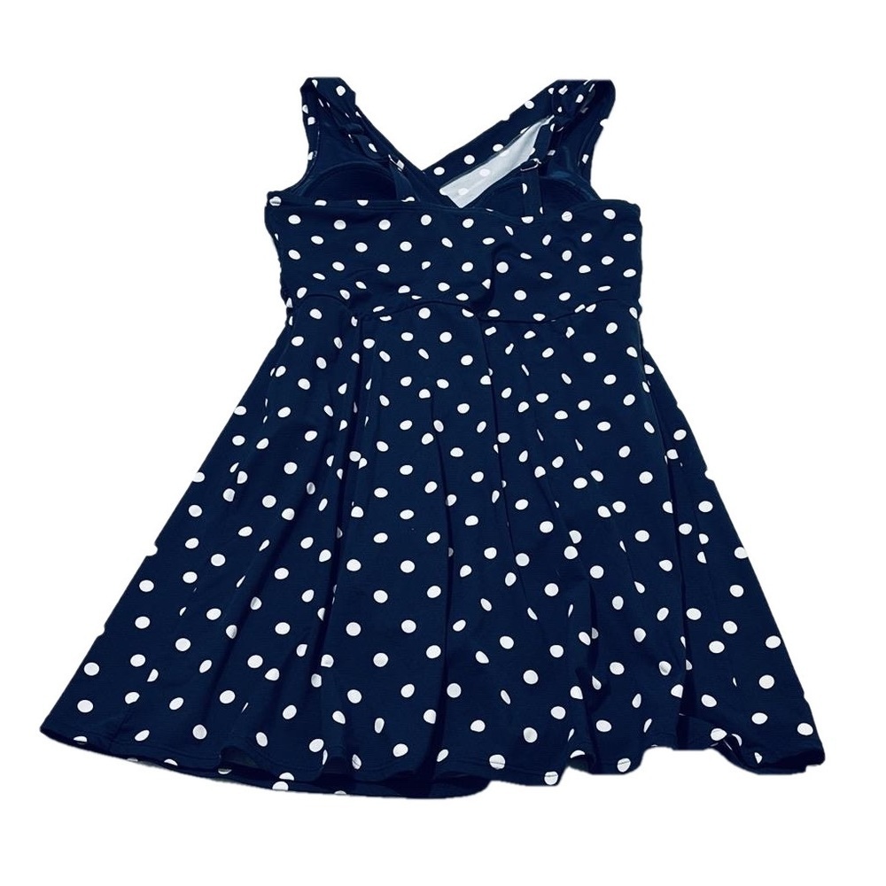 Lands’ End Swim Dress, Size 12, Navy & White Polka Dot - Picture 2 of 8